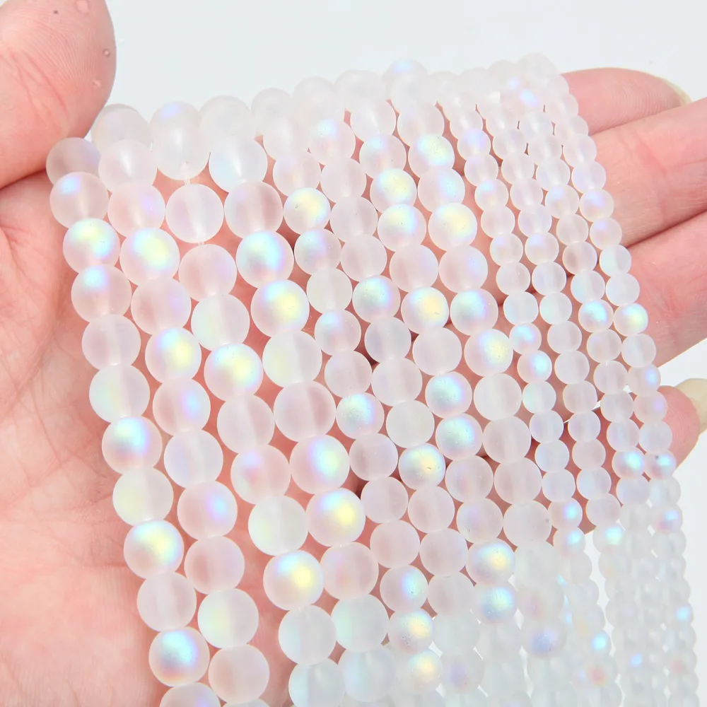 4/6/8mm Shiny Glass Beads Frosting Transparent Round Bead for Jewelry Making Bracelets Beaded Necklace DIY Accessories Wholesale