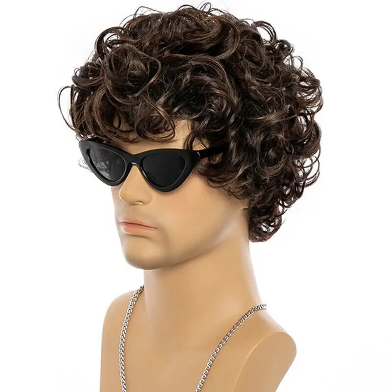 

Men's Dark Brown Curly Wavy`Wig Cosplay Natural Synthetic Wigs