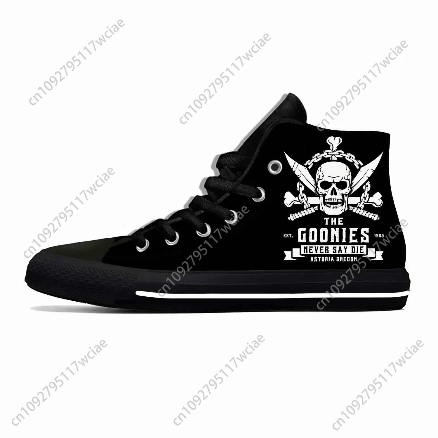 

Cartoon Goonies Never Say Die Skull Pirate Rock Casual Cloth Shoes High Top Lightweight Breathable 3D Print Men Women Sneakers