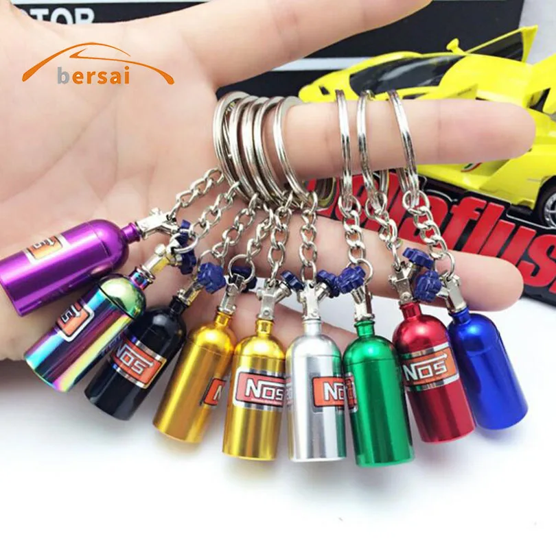 BERSAI NOS Turbo Nitrogen Bottle Metal Key Chain Key Ring Holder Car Keychain Pendant Jewelry for Women Men Unique Mini Keyring