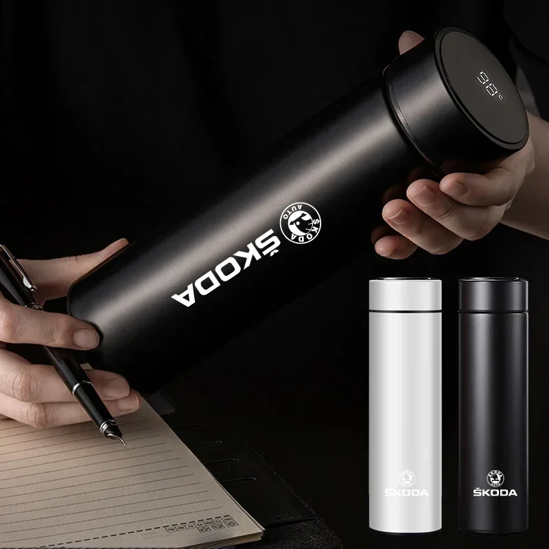 500ml Car Insulated Cup Water Cup Coffee Tea Thermos Mug For Skoda Octavia Fabia Superb Yeti Vrs Enyaq Rapid Kodiaq Kamiq Karoq