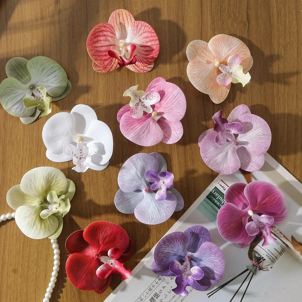 5/10pcs Butterfly Orchid 9.5CM Artificial Flowers Heads Real Touch Home Wedding Room Decor DIY Headwear Gift Accessories