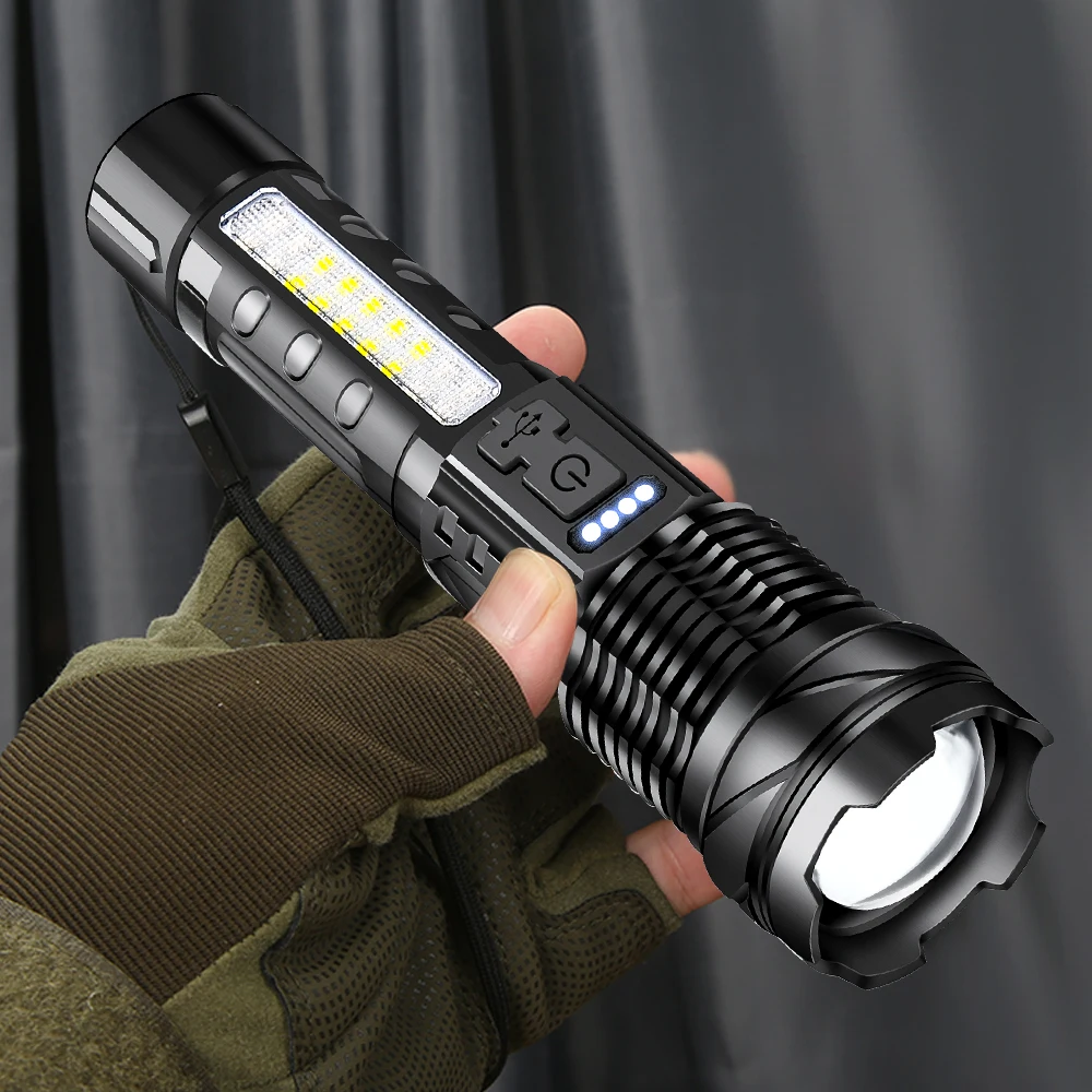 High Strong Power Led Flashlights USB Rechargeable Tactical Light Emergency Spotlights Telescopic Jetbeam Built-in Battery Torch