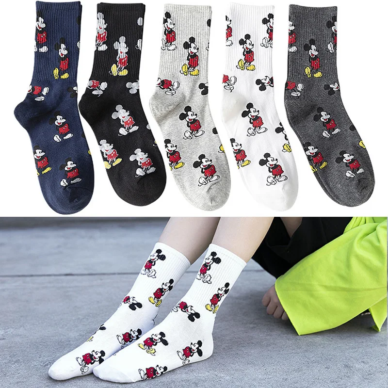 Disney Mickey Mouse Cartoon Socks for Women Girls Cotton Breathable Party Cosplay Kawaii Print Funny Medium Socks Toys Gifts