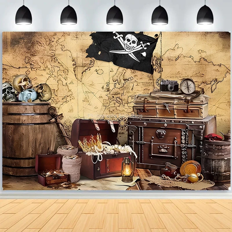 Retro Pirate Treasure Map Backdrop for Photography Nautical Island Background  Birthday Party  Boys Portrait Photo Props DS-10