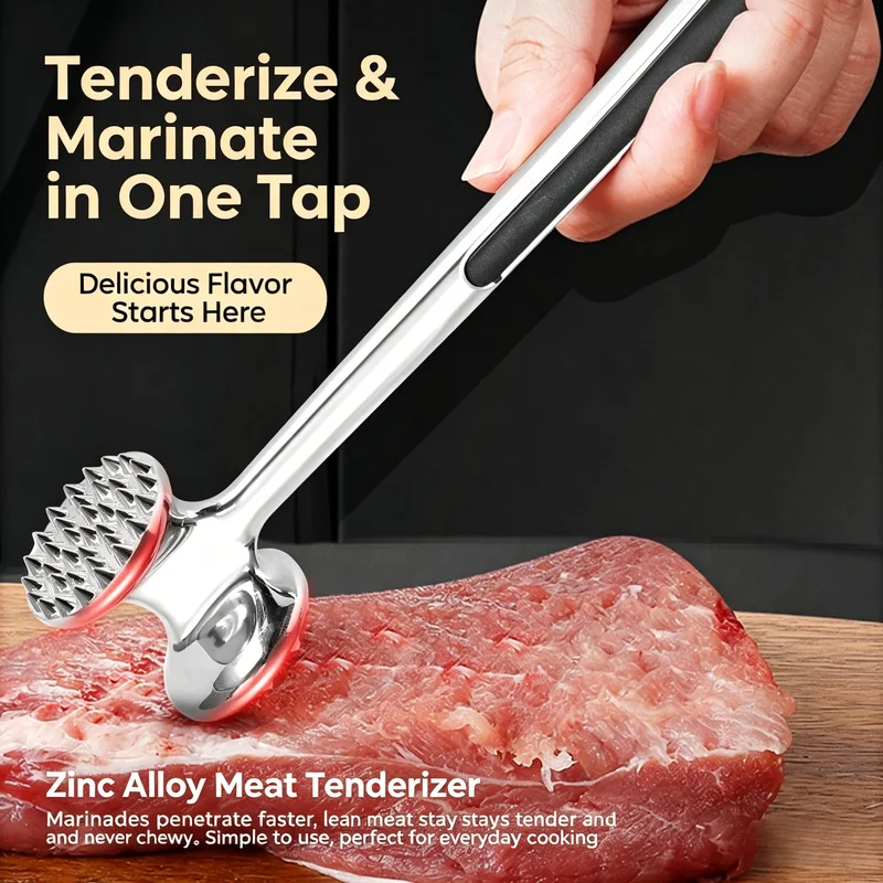 1pc Heavy Duty Dual Sided Meat Tenderizer, Non Slip Handle Steak Hammer, Kitchen BBQ Meat Mallet for Pork Chicken Lamb