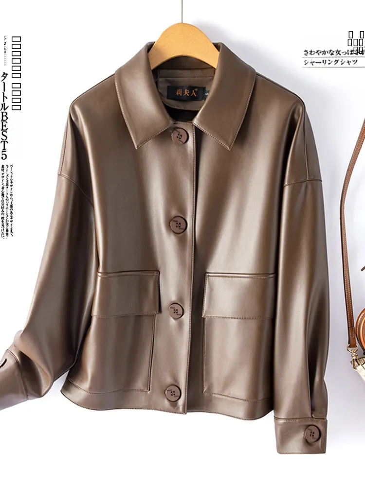   Ning 本革ジャケット女性のオルトルーズカジュアルスリープスキンコート春秋新モデル痩身バイカージャケット