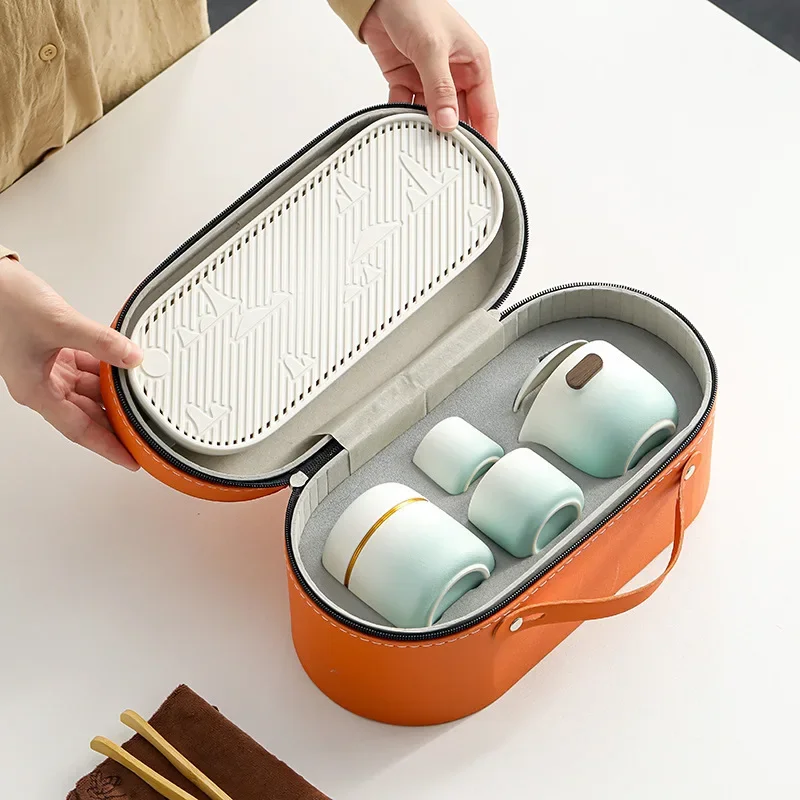 Travel Tea Set, Outdoor Portable Ceramic Quick Cup, One Pot Two Cups Four Cups, Portable Bag, Kung Fu Tea Set, Teapot Infuser