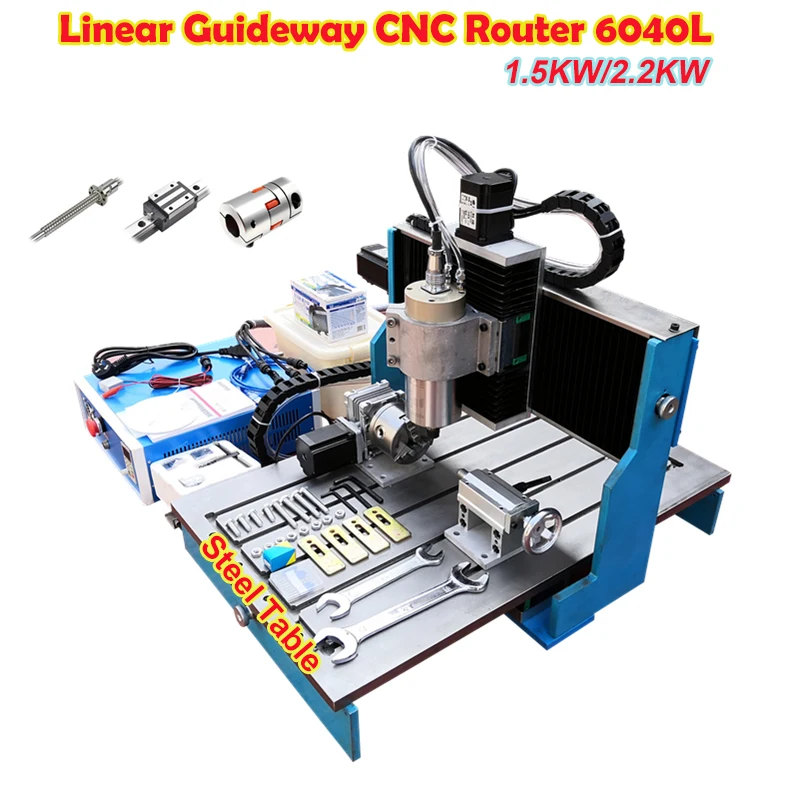 Linear Guideway CNC Router 6040L 1.5KW 2.2KW LPT USB 3Axis 4Axis Metal Engraving Machine Steel Table