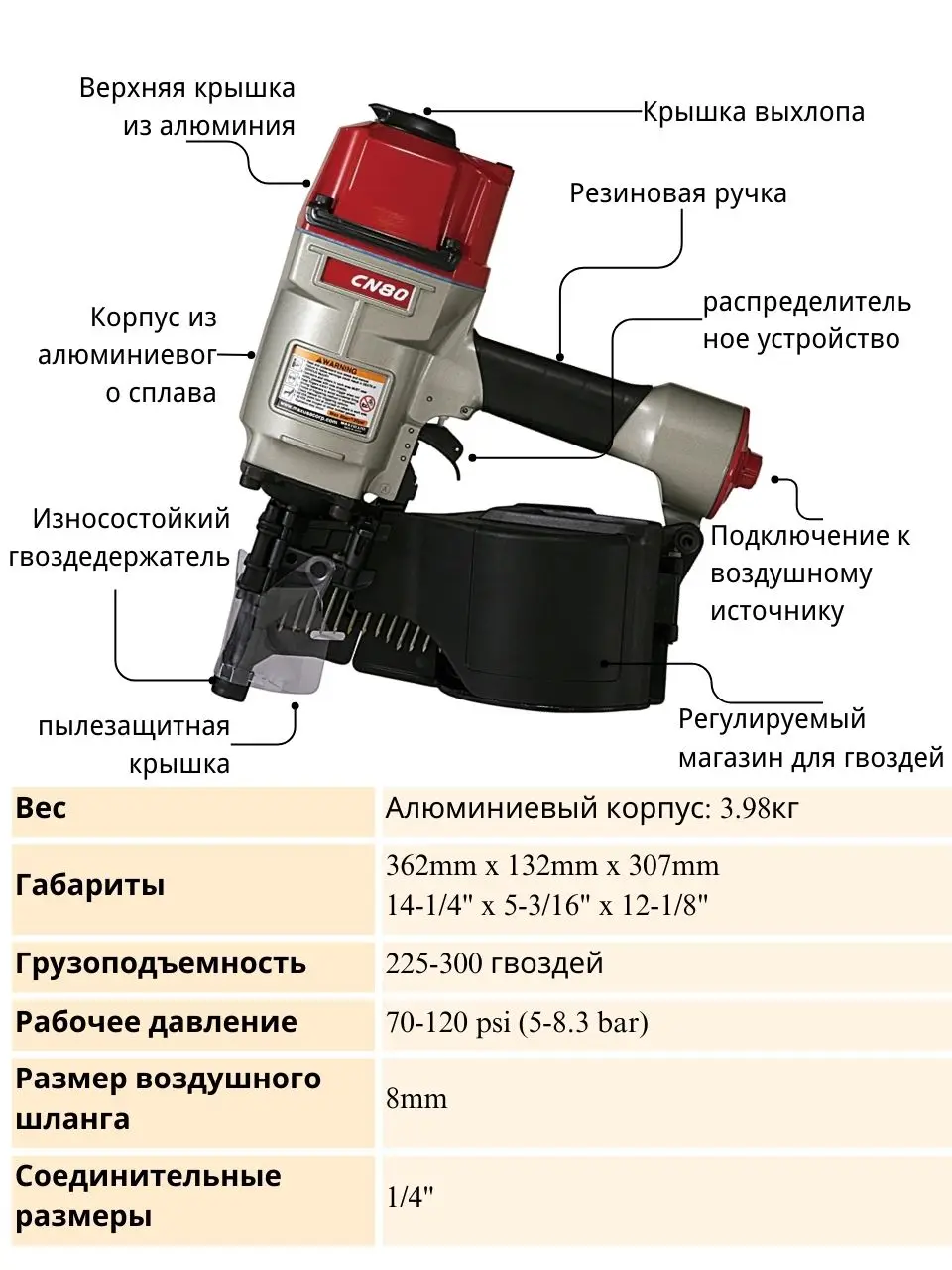 Cn80 drum nailer gun 50-83mm EAC pneumatic nail gun 3.98 kg nailer