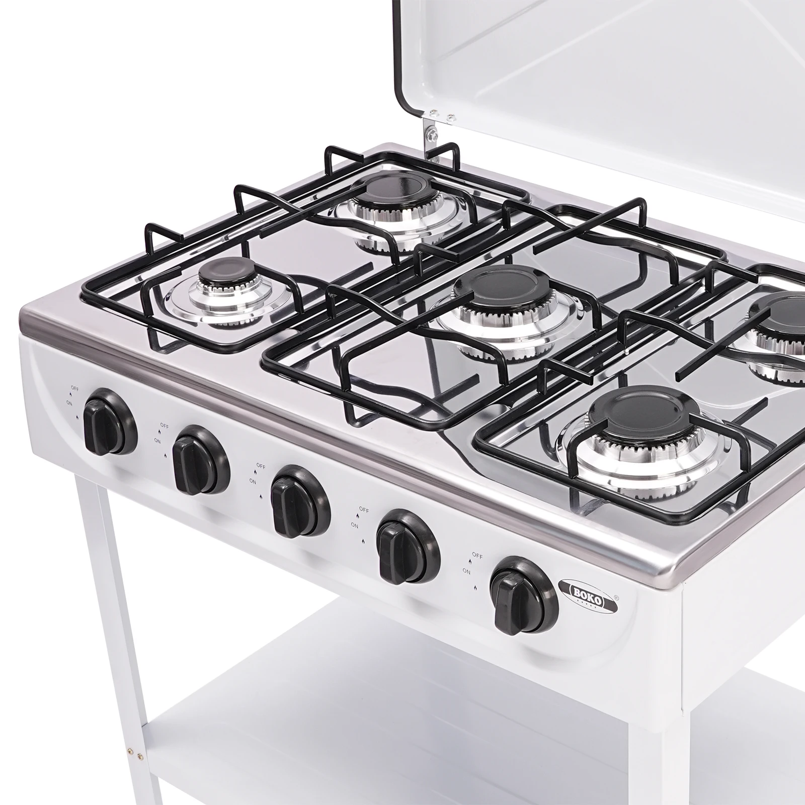 5 Burner Gas Stove - 2.5KW Each, NG/LPG Compatible, with Anti-Slip Feet Manual Ignition, for Camping, Kitchen & Outdoor Cooking