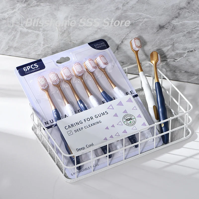 【S】6Pcs Wide Head Soft Long Head Adult Big Practical Home Kitchen Essentials Head Toothbrush Comfortable Teeth Super Soft