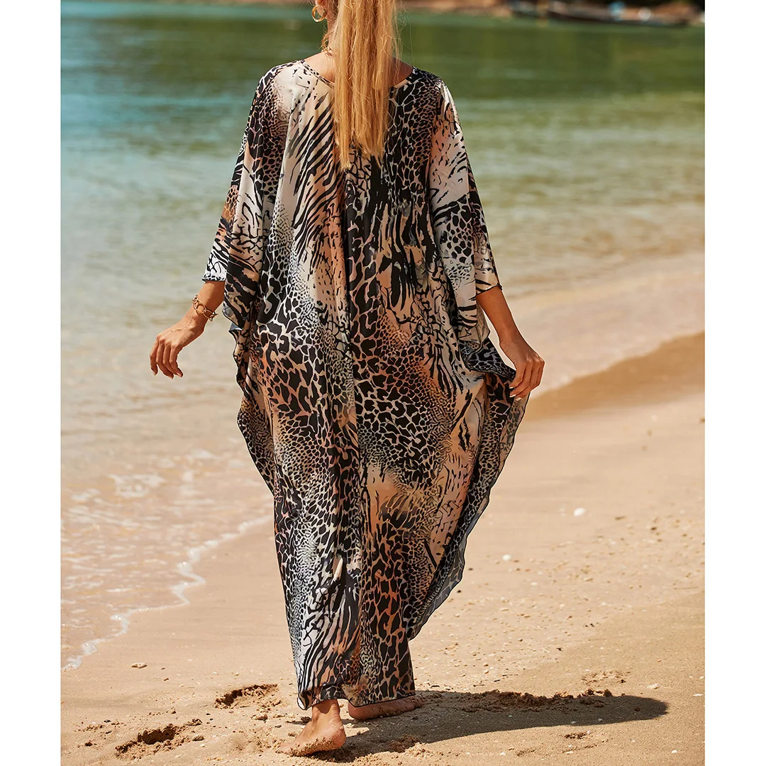 Sexy Tunika mit Zebra-Muster und V-Ausschnitt, Strandkleid, Strandmode, langes Strandkleid für Damen, V4159 – Detail 26