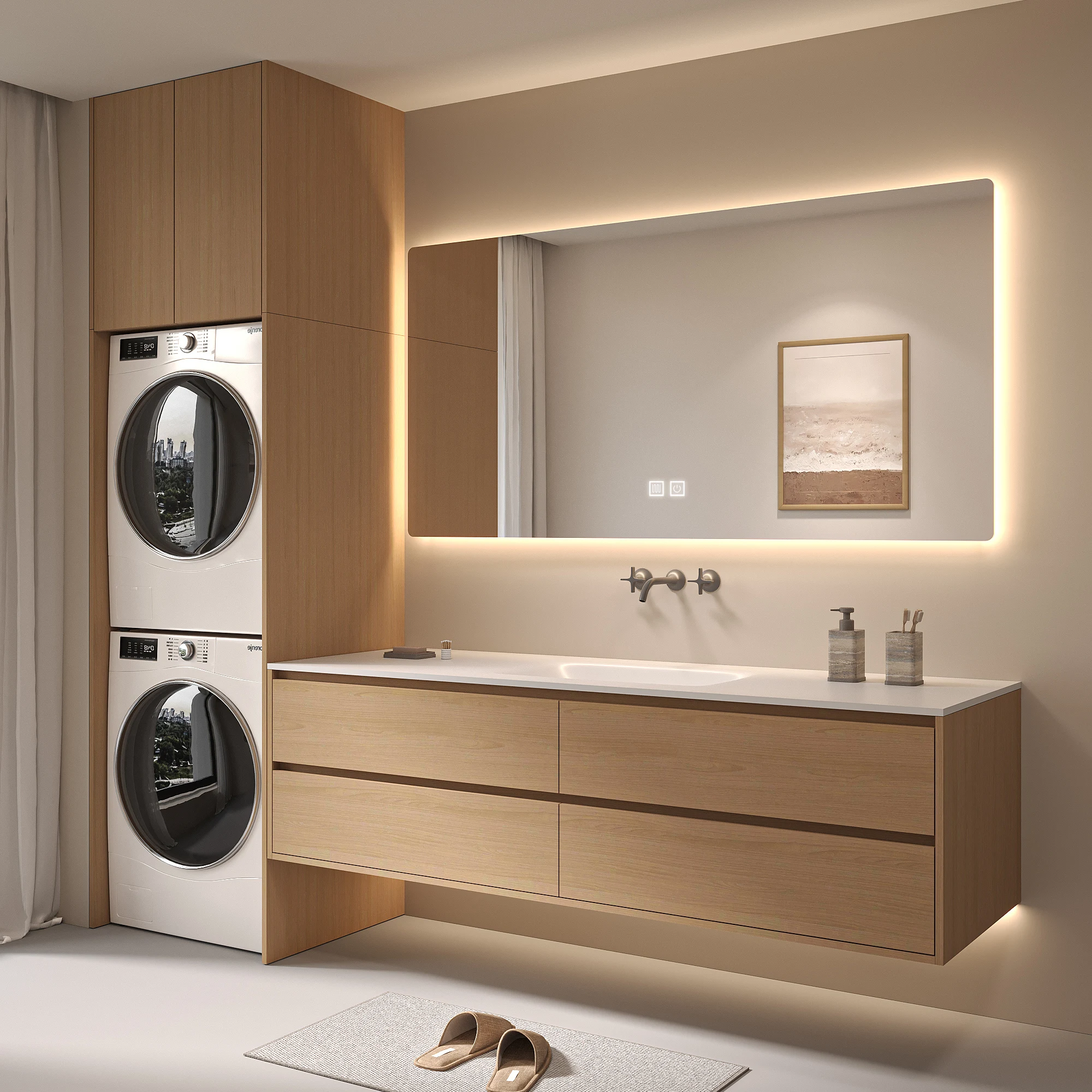 HV-Customized Integrated Cabinet for Washing Machine and Sink for Villa Hotel with Smart Mirror and Washbasin*