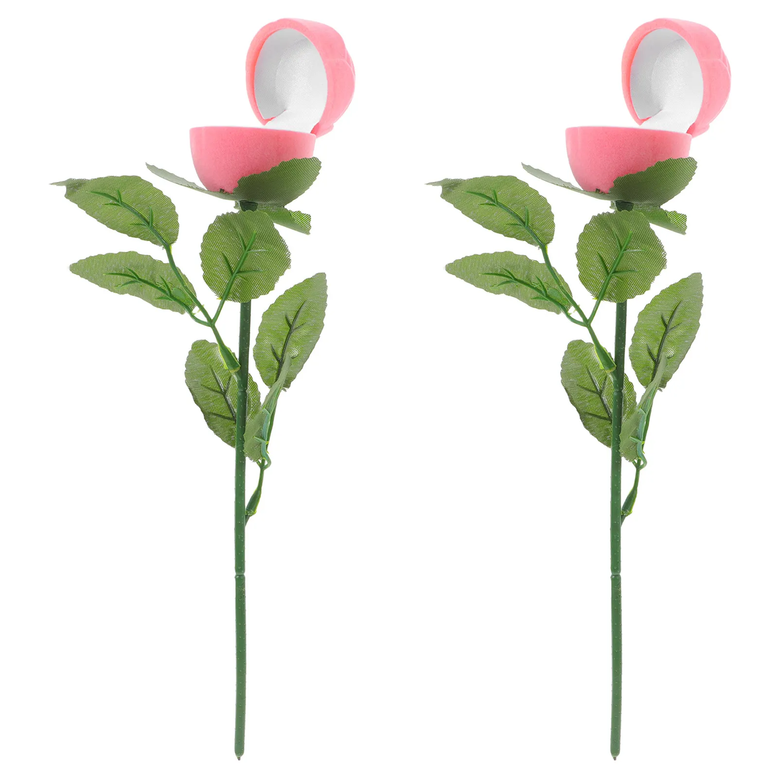 2Pcs Rose Shaped Jewelry Box Luxury Ring Holder for Proposal Engagement Valentine's Day Present Soft Interior Protection Small