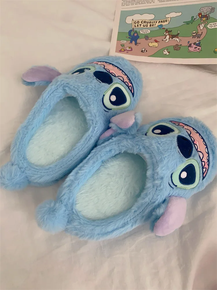 Disney Stitch Cute cartoon home indoor non-slip floor cotton slippers winter warm plush slippers couple slippers