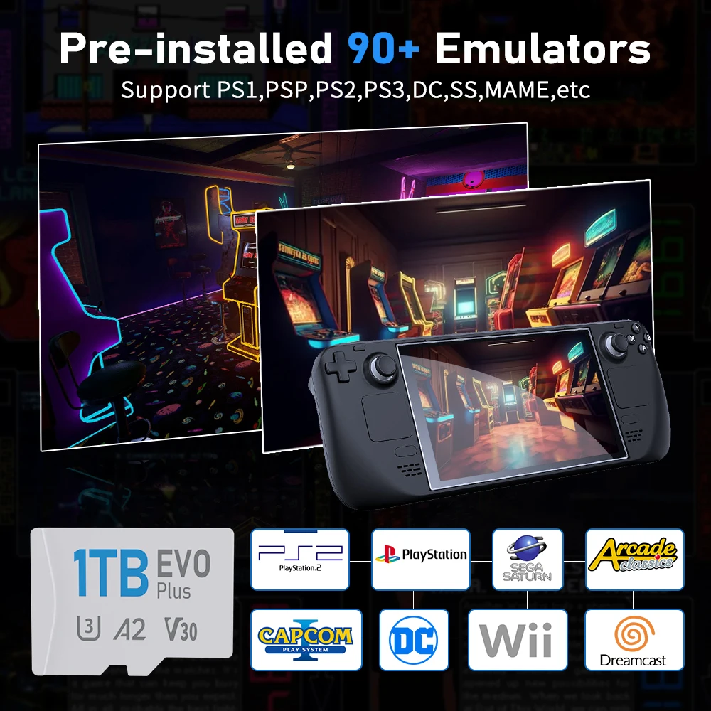 بطاقة الألعاب لسطح البخار المحمولة أحدث نظام Batocera 40 التوصيل والتشغيل 40000+ ألعاب ريترو لـ PS3/PS2/PS1/PSP/MAME/DC,SS