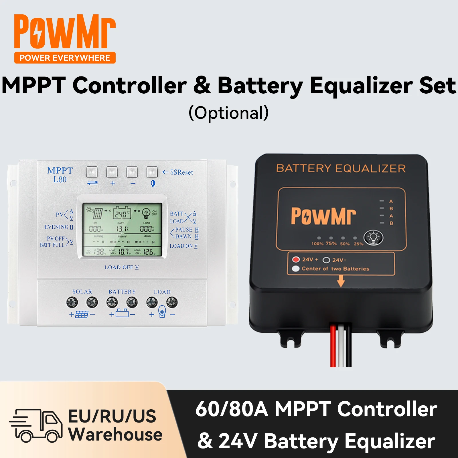 

Контроллер заряда солнечной батареи PowMr MPPT 60A 80A, регулятор напряжения солнечной батареи 12 в 24 В с эквалайзером аккумулятора 24 В