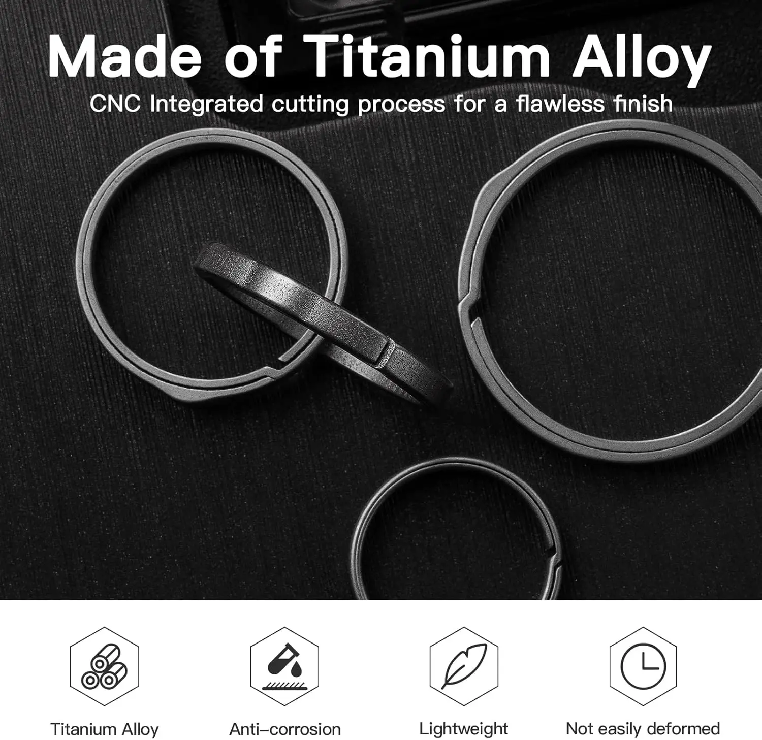 Titanium Side-Pushing Key Chain Rings , Key Rings for Keychain, Split Keyring Heavy Duty Keychain Rings Bulk