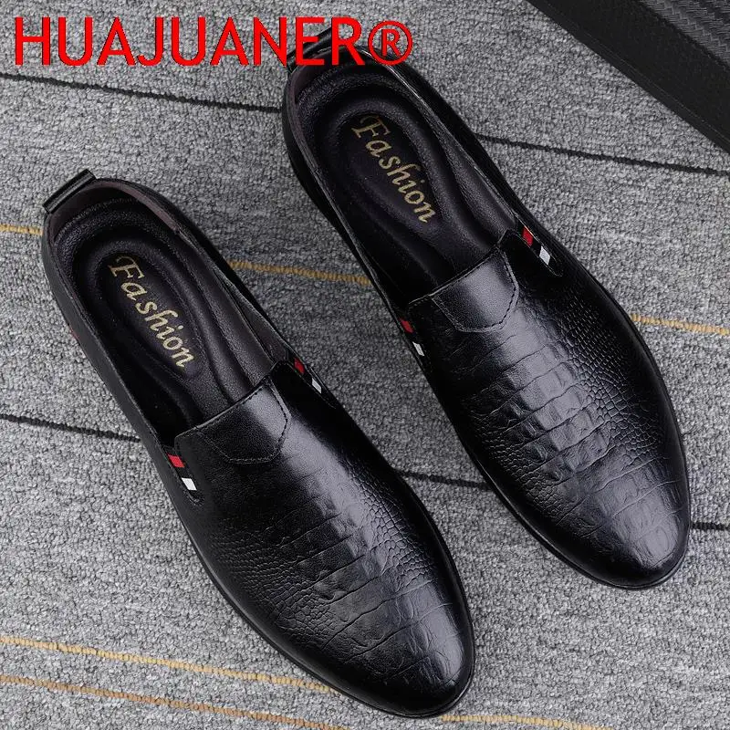 Mocasines planos de cuero genuino para hombre, zapatos de conducción de marca de lujo, a la moda