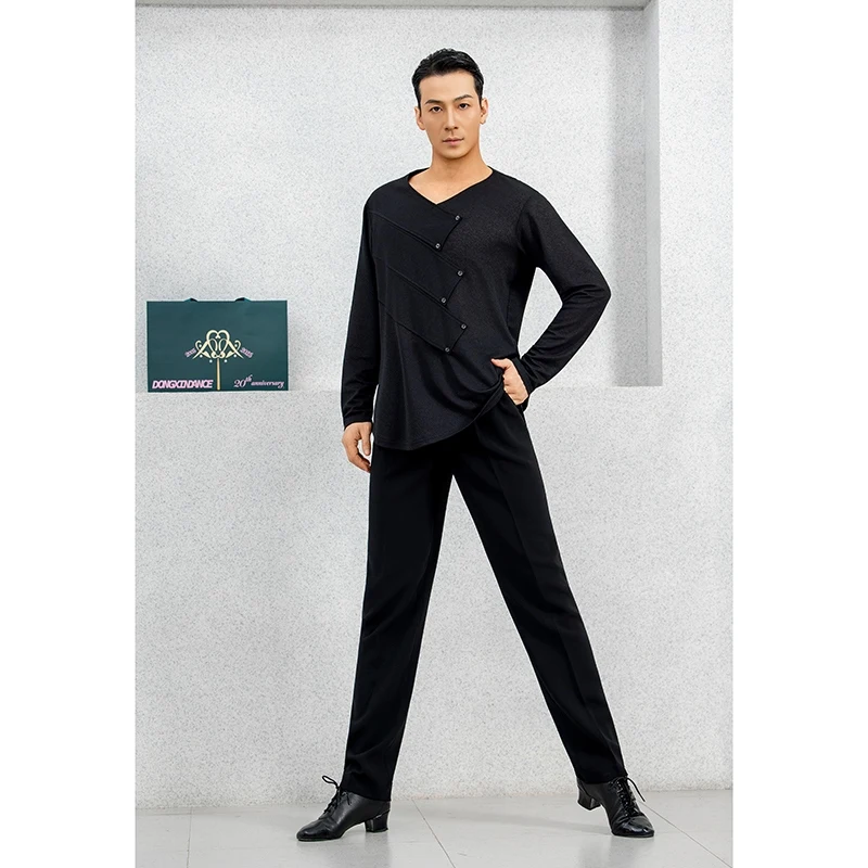 Latin Dans Kostuums Zwart Shirt Praktijk Kleding Mannen Moderne Dans Lange Mouw Top Mannelijke Latin Samba Chacha Dans Slijtage DQL11827