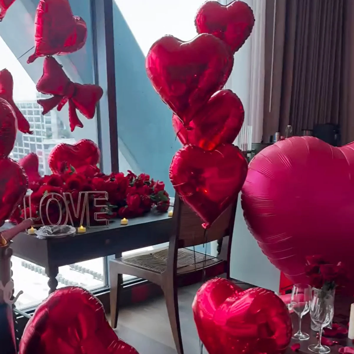 مجموعة بالونات عيد الميلاد الحمراء مع القوس، قلب الحب، بالون رقائق الألومنيوم، بتلات مقلدة لأعياد الميلاد وعيد الحب #5