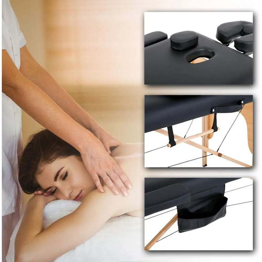 BestMassage Massage Table Portable Massage Bed 2 Fold Lash Bed Height Adjustable Spa Bed with Towel Hanger Oil Pouch Half Bolste