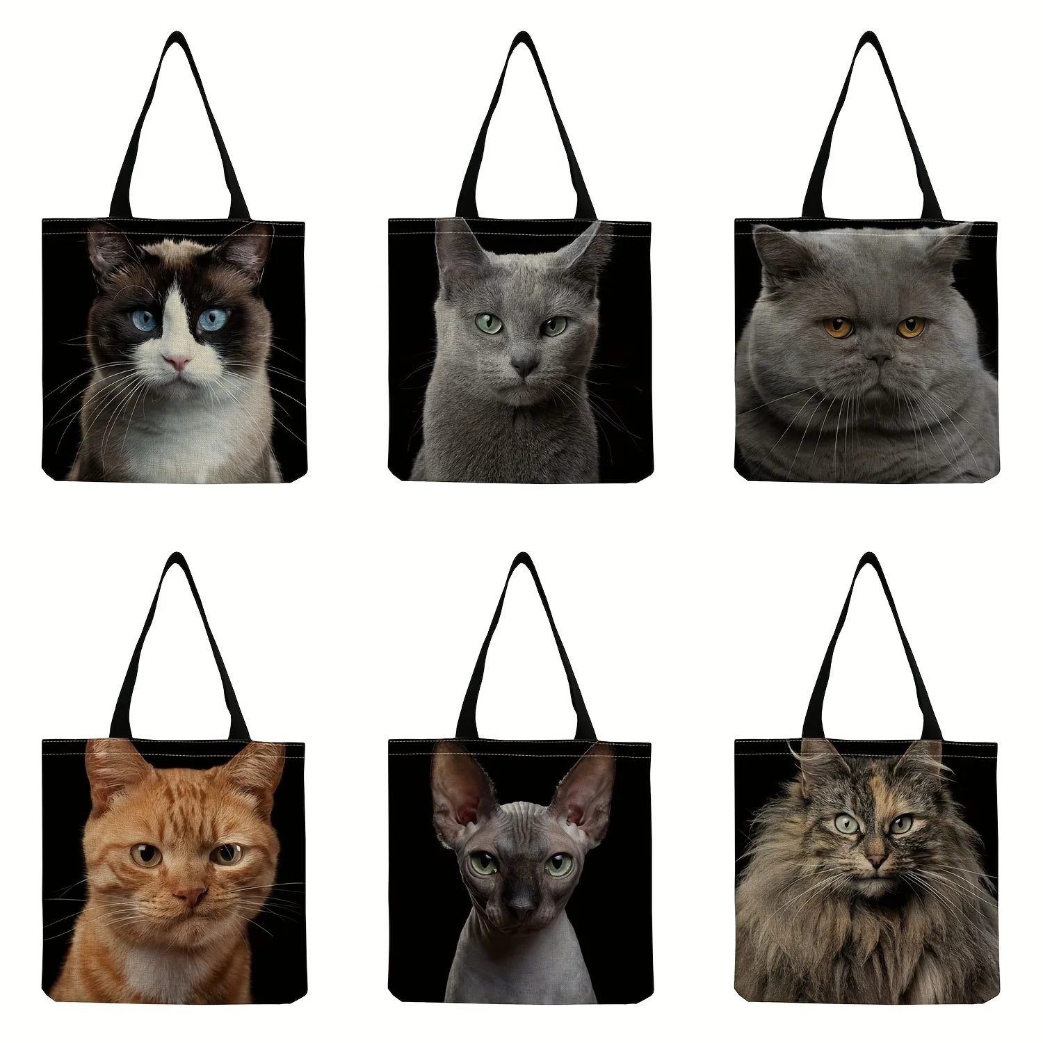 Kawaii Cat Pattern Canvas Bag, Lightweight Shopping Storage Handbag, Versatile Carry On Bag
