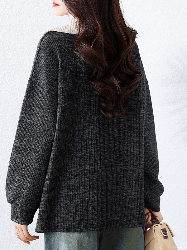 بدوره إلى أسفل طوق محبوك سترة حجم كبير المرأة عادية التخسيس هوديي ألياف البوليستر طويلة Sve الخريف #4