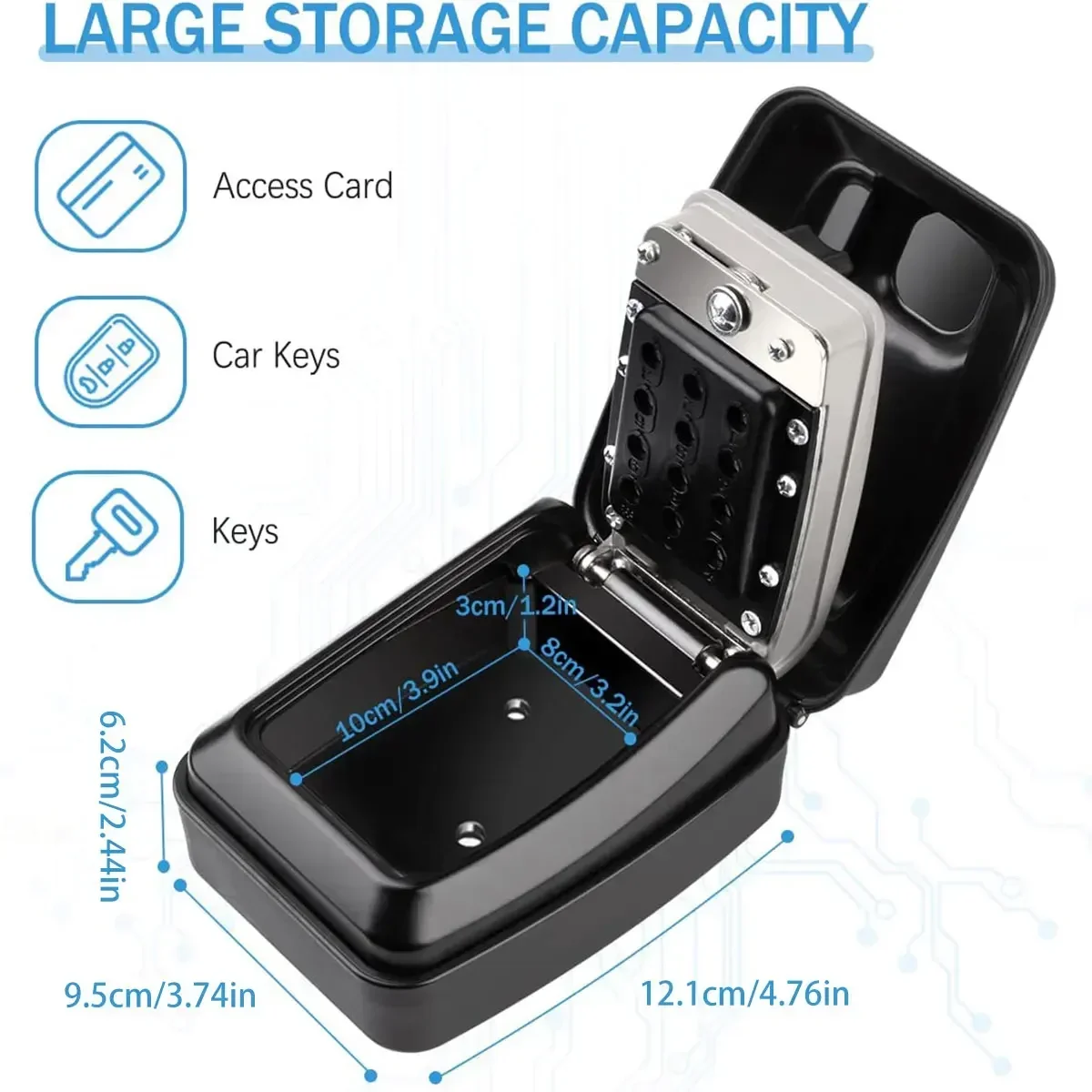 Key Lock Box with Push Button Wall Mounted Spare Key Storage Box Portable Combination Key Lock Box Weatherproof Safe Key Keeper