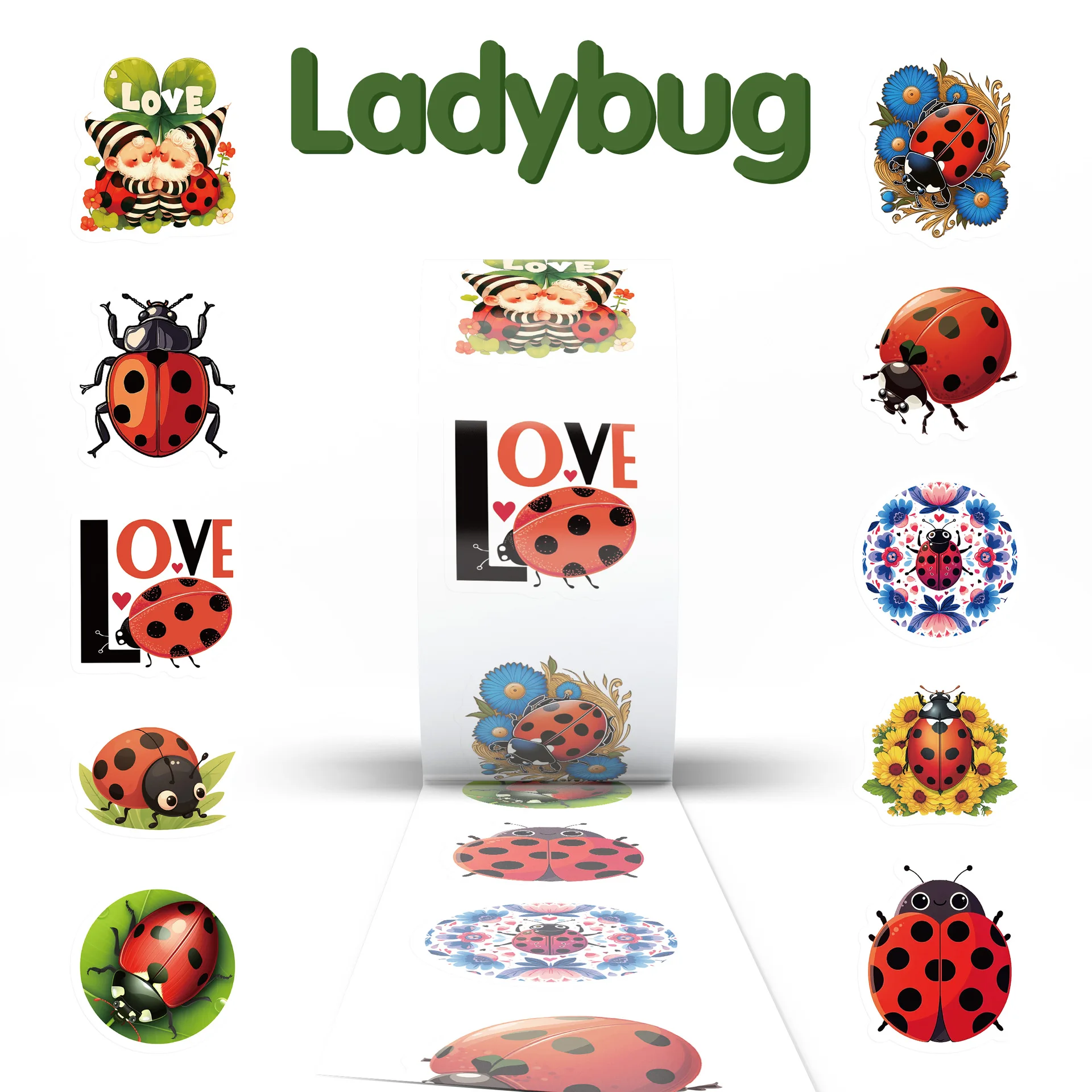 500 قطعة/لفة لطيف الخنفساء الحشرات الكرتون لفة ملصقات الديكور الأمتعة الهاتف كأس الغيتار سكيت ملصق مضاد للمياه ألعاب أطفال #2