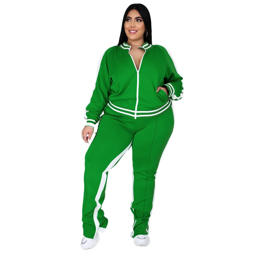 XL-5XL 2023 Sport Large Plus Size Set Women Clothing Casual Zip Long Sleeve Top and Pant Two Piece Suit Wholesale Dropshopping