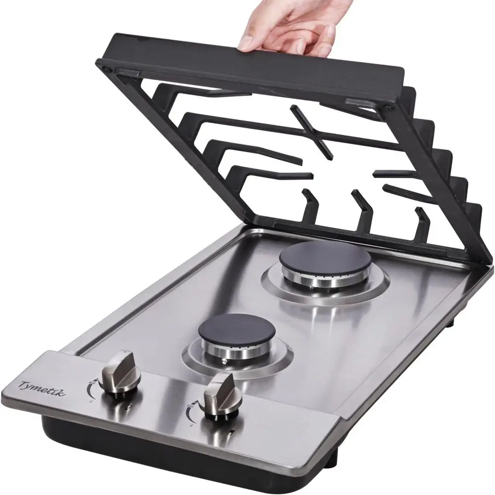 Fogão a Gás Embutido de Aço Inoxidável com Duas Queimadores de 12 Polegadas - Gás Natural/Propano, Adequado para Uso Interno, Externo e em Trailers