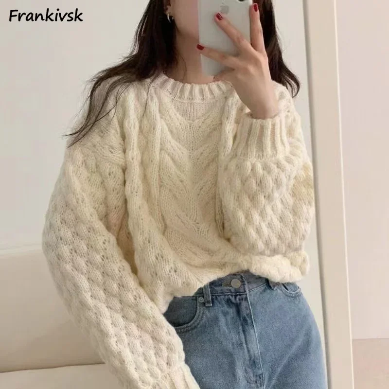 5 Colors Sweaters Women Twisted Design Chic Simple Solid Classic Knitwear Spring Ins Daily Elegant College Stylish Pullover Cozy