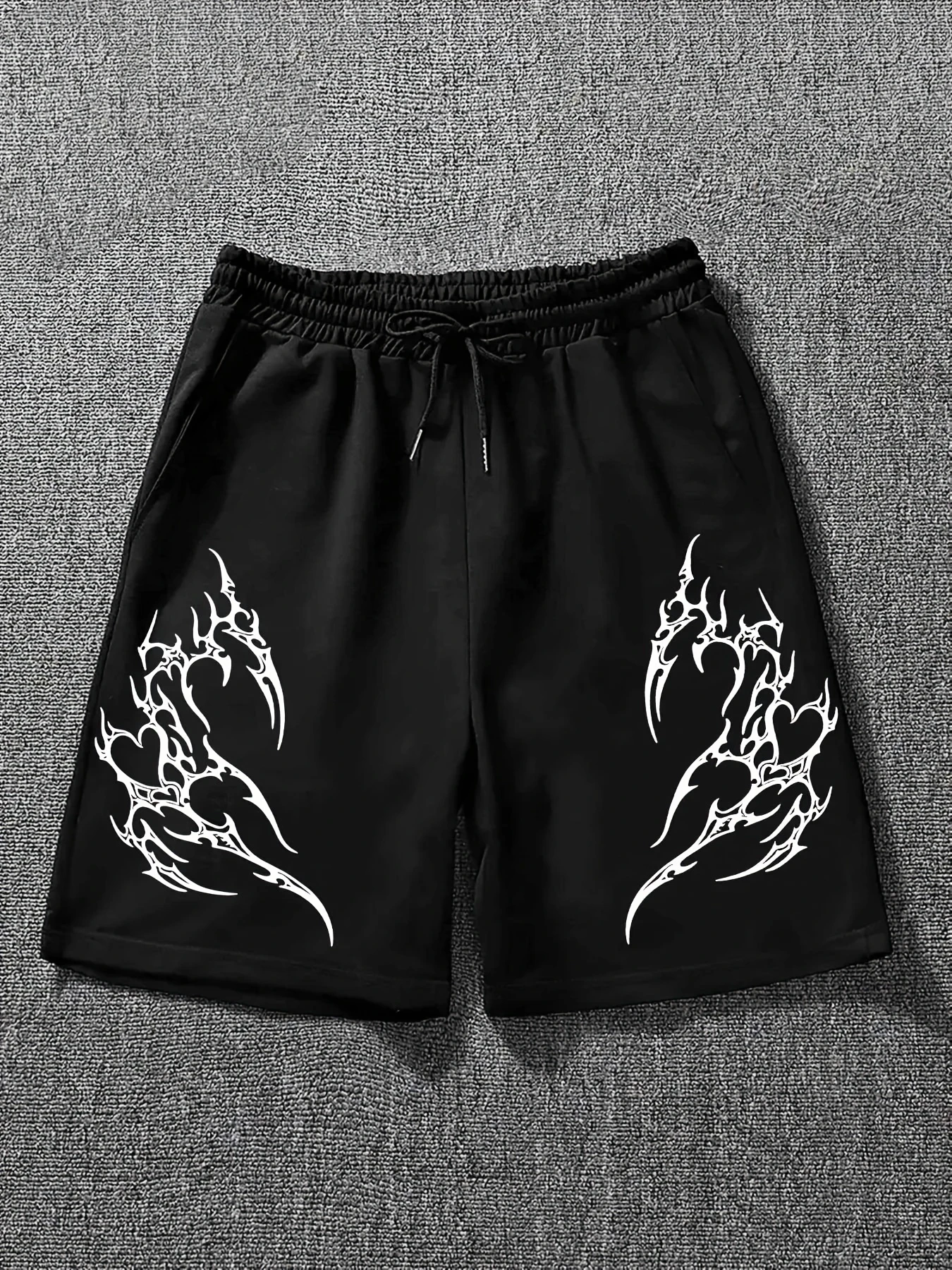 Men's Punk Gothic Shorts with Thorn Heart Print & Dark Tribe Style - Soft Loose-Fit Knee-Length Pants Suitable for Emo