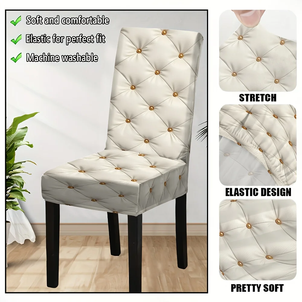 2026 New Tufted Stretch Dining Chair Cover, Soft Elastic Upholstered Chair Slipcover, Machine Washable, Perfect