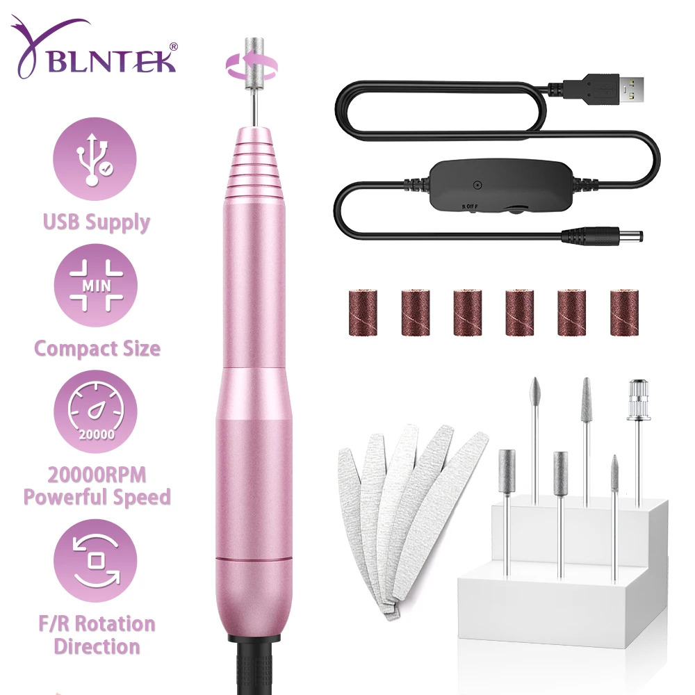 YBLNTEK Electric USB Nail Drill Machine 20000 RPM Manicure Pedicure Drills Nail File for Acrylic Nails Gel Polishing Shape Tools