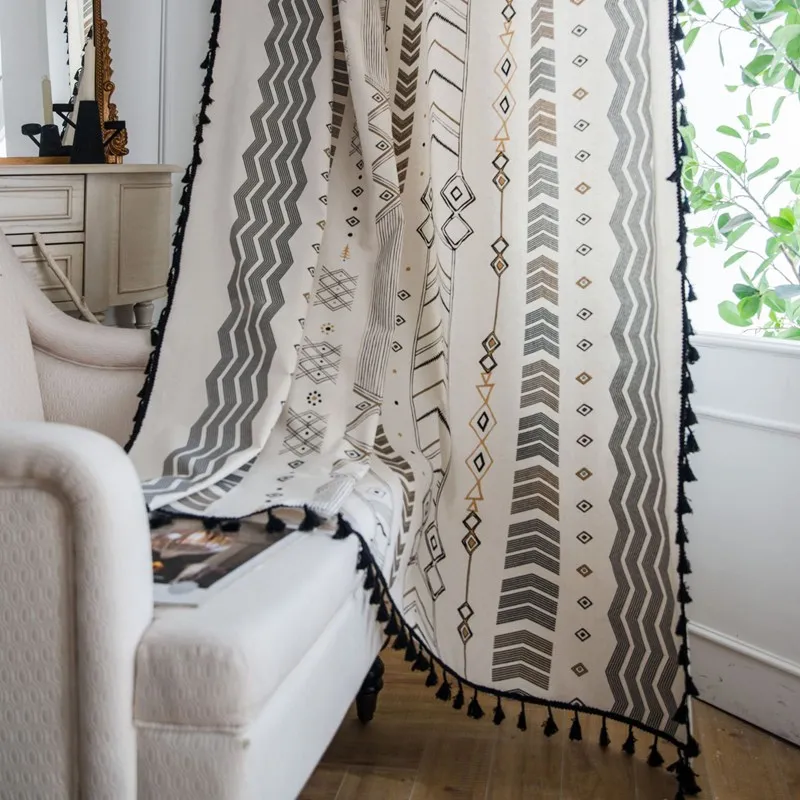 Cotton And Linen Printed Shading Curtains American Rural Bohemian Style Kitchen Curtains Living Room Bedroom Decorative Drapes