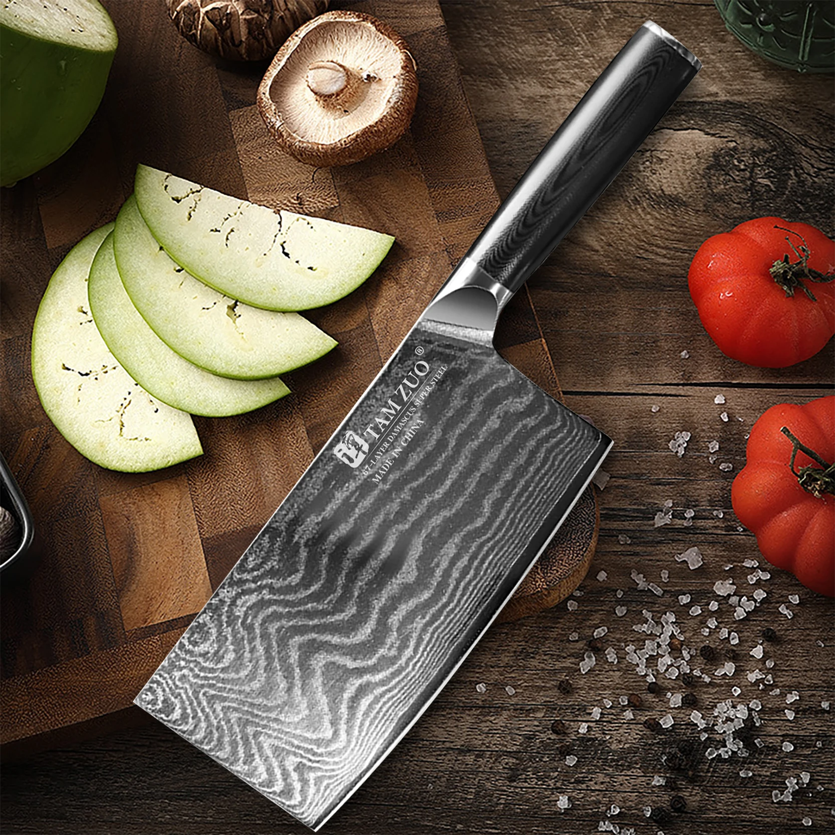 TAMZUO 67 Layers Damascus Steel Kitchen Knives 7Inch Chef Knife Chef's Knife Edge Kitchen Knife G10 Handle Meat Cleaver with Box 3