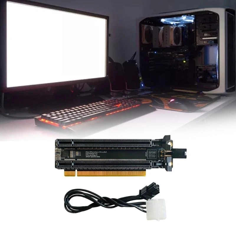 

PCIE x16 1 to 2 Expansion Card Gen4 Split Card PCIe-Bifurcation x16 to x8x8 Slots 4P Power Supply Port best sale