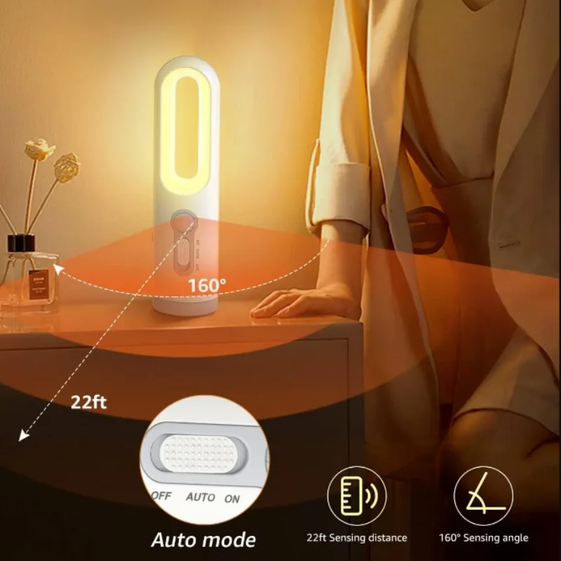 LED Motion Sensor Night Light 2 in 1 Portable Flashlight with Dusk to Dawn Sensor for Bedroom, Bathroom, Reading, Camping