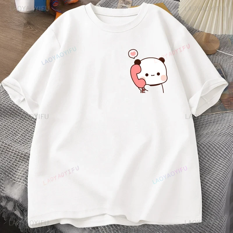 Dudu Is Making A Call To His Bubu T Shirt Women Men Couple Funny T Shirts Cute Panda Bear T-shirts Summer Cotton Couple T-shirt