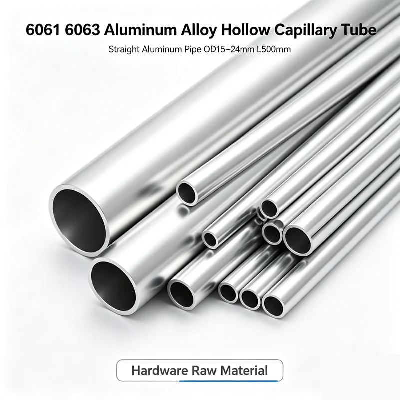 6061 6063 Aluminum Alloy Hollow Capillary Tube Straight Aluminum Pipe OD15-24mm L500mm Hardware Raw Material