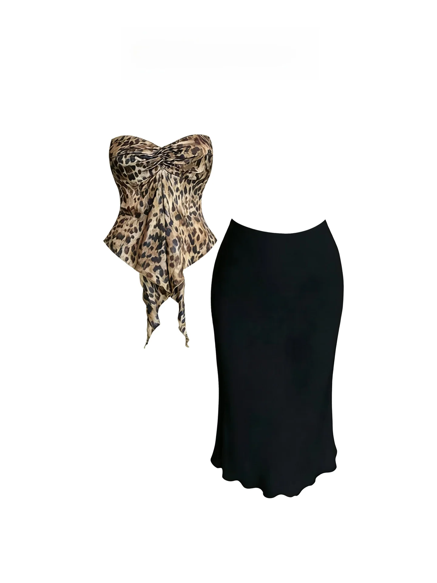 

HEZA plus Size Retro Sexy Leopard Print Tube Top And Wrap around Skirt Summer Vaion Outfit Women's Faion Ensemble