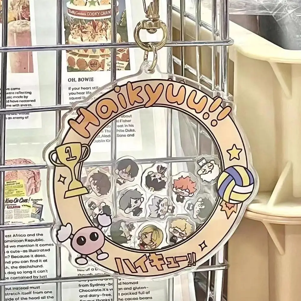 Haikyuu Runder Acryl-Schlüsselanhänger, Anime, kreativer Cartoon-Volleyball-Team-Thema, Schüttelspielzeug, Anhänger, Tasche, Dekoration, Zubehör, Geschenke