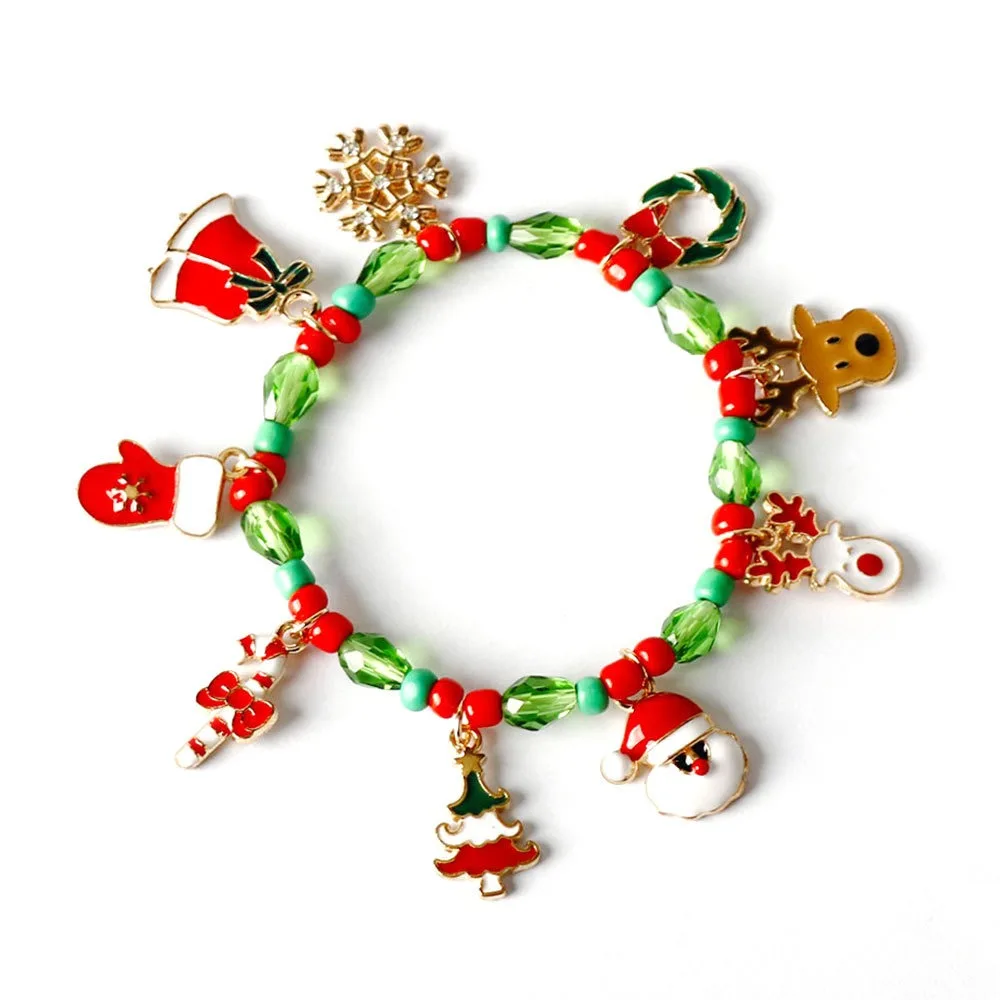 Christmas Bracelet Gift Jewelry For Women Girls Kids Jingle Bell Beaded Bracelets Adjustable Charm Bangle