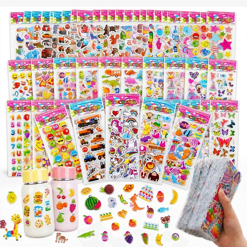 10-80 Sheets 3D Puffy Stickers All Themes Cute Cartoon Variety Different Sticker Bulk for Scrapbooking Bullet Journals & Crafts