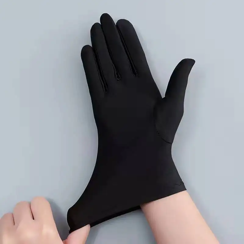 Autumn Summer Thin Elastic Spandex Gloves Spring Cycling Driving Sun Protection Black White Gloves for Perform / Training Glove