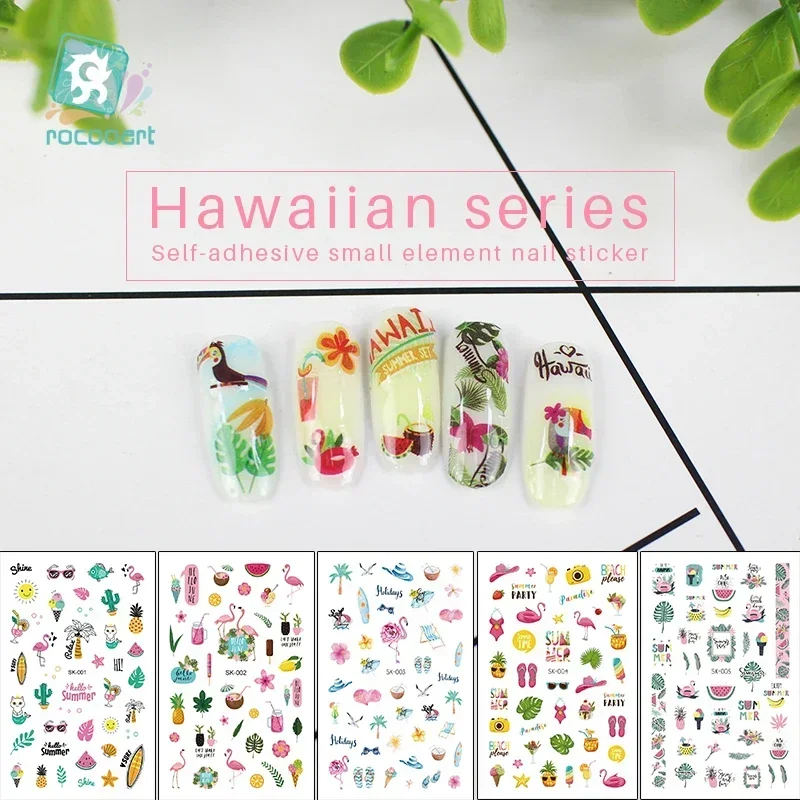 Zomerelementen Nagelstickers Hawaii Folie Nail Art Stickers Fruit Flamingo Ontwerpen Voor Meisjes Vakanties Stickers