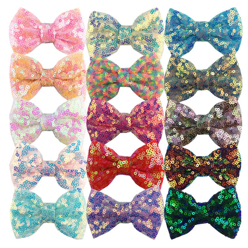

300pcs 8cm Wholesale Gradient Color Embroidery Bow Sequin Bow European And American Baby Headband Hairpin Clothing Accessorie